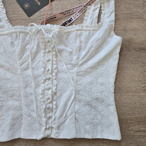 HOUSE OF CB Juana Broderie Anglaise Corset Top White Medium Button Front NWT - Picture 8 of 17